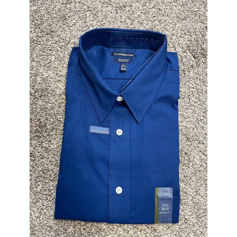 Croft & Barrow Broadcloth Classic Fit Dress Shirt Mens XL Blue Wrinkle Resistant